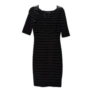 Adrianna Papell Black Shutter Mesh Bodycon Dress Size 6 Elegant Midi